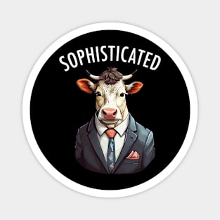 A Sophisticated Cow Wearing a Suit and Tie Funny Milk Pun Magnet